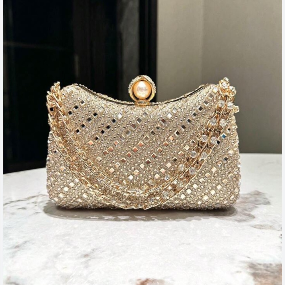 Gold Rhinestone Gem Evening crossbody Clutch NEW